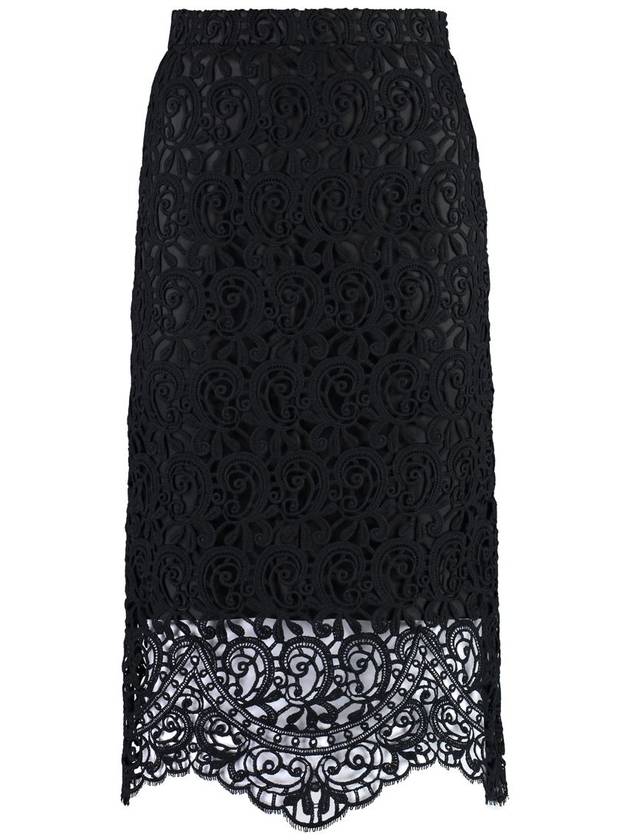 Burberry Women's Macrame Lace Pencil Skirt Black