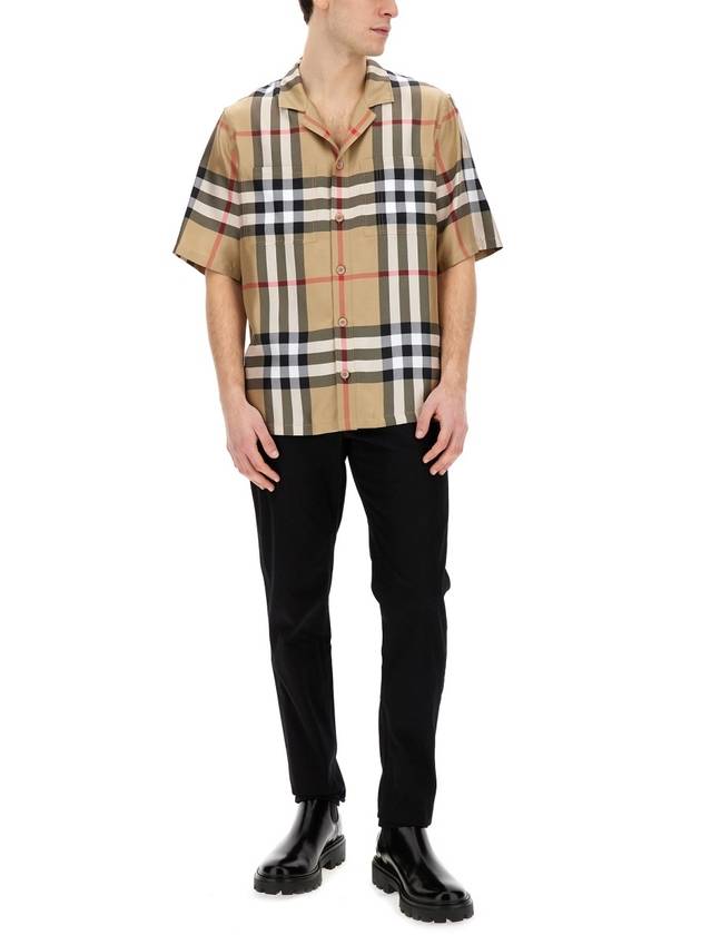 Burberry Vintage Check Silk Short Sleeve Shirt Archive Beige