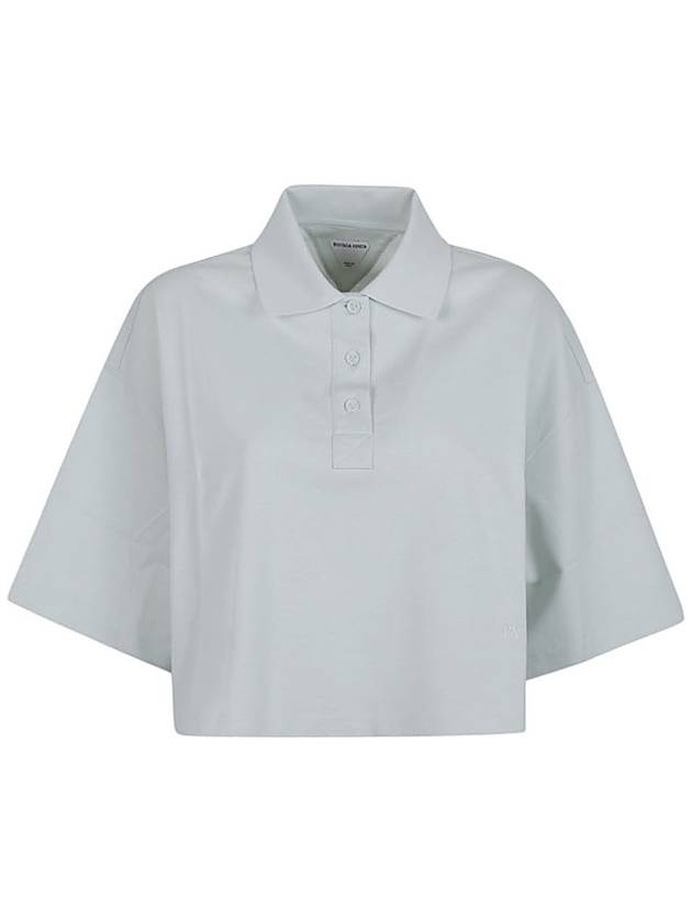 Bottega Veneta Cropped Cotton Piquet Polo Shirt Blue