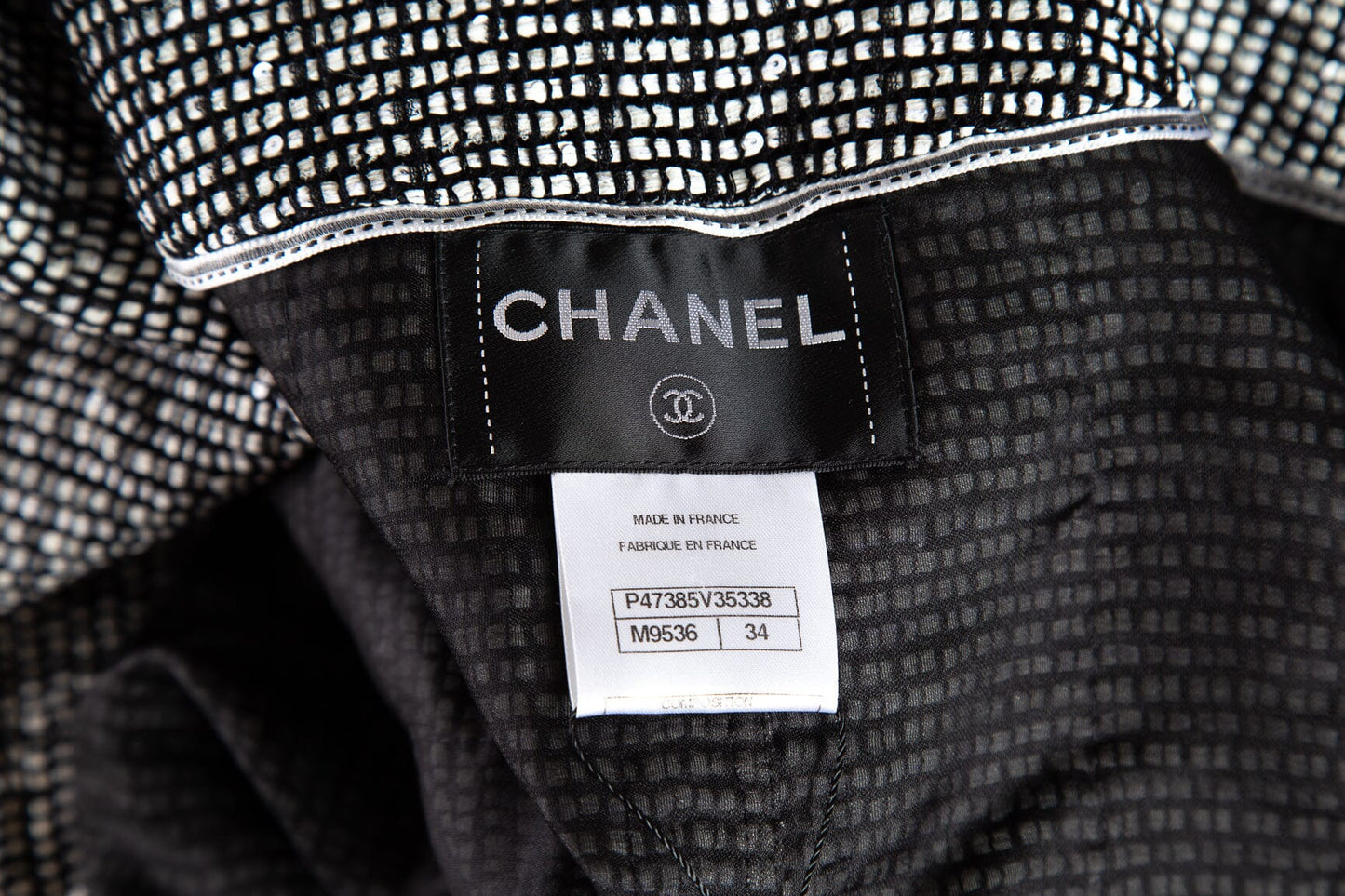Chanel Black and White Pattern Double-Breasted Jacket SZ 34