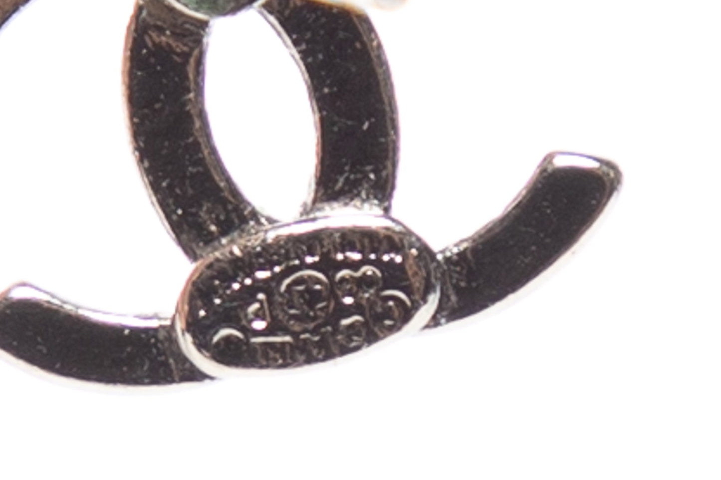 Chanel Silver Interlocking CC Rhinestone Logo Earrings