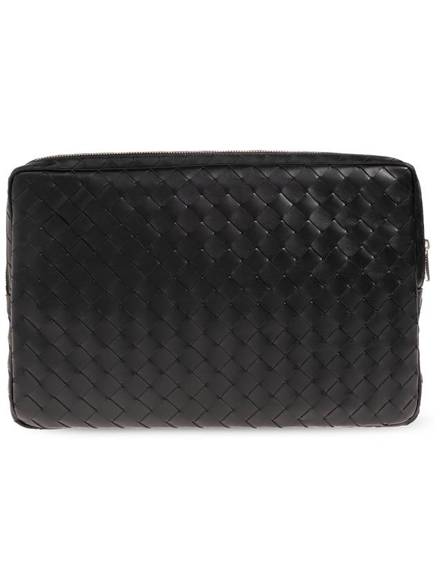 Bottega Veneta Intrecciato Zipper Leather Laptop Sleeve Black