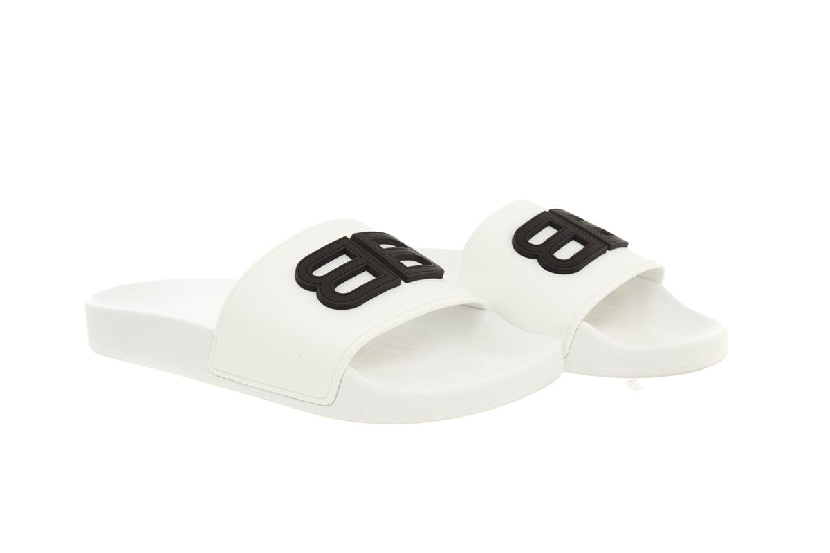 Balenciaga White And Black Logo Pool Slides SZ 37