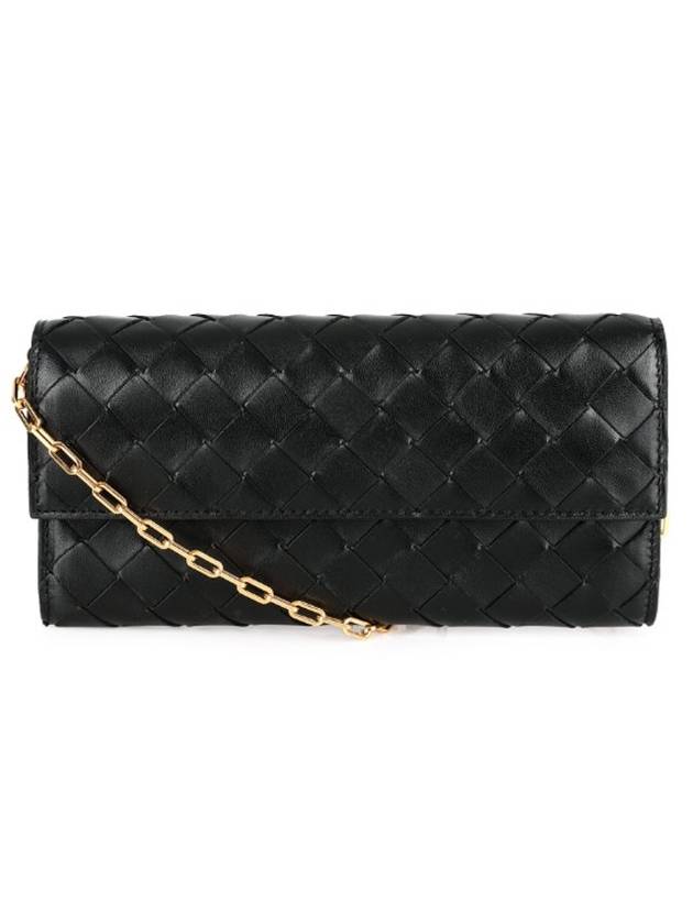 Bottega Veneta Intrecciato Chain Long Wallet Black