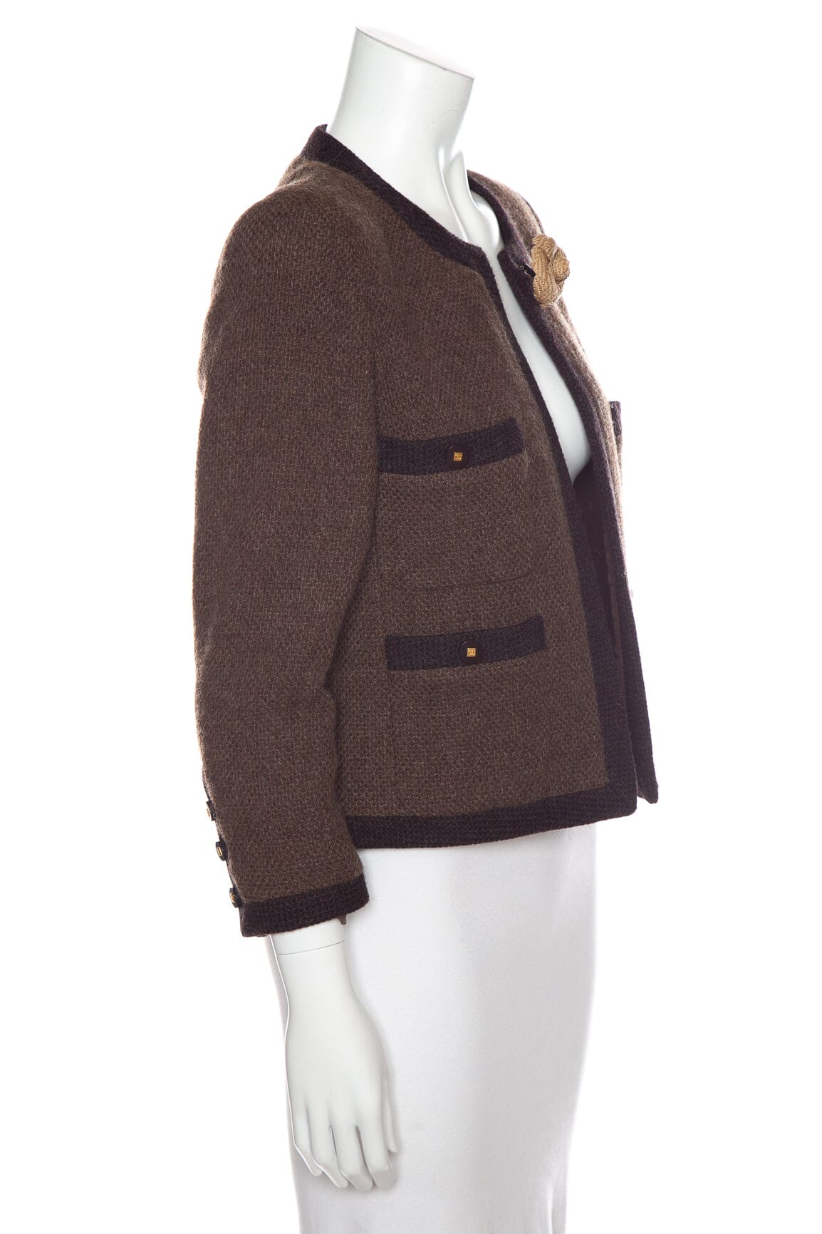 Chanel Vintage 1996 Autumn Taupe & Brown Tweed Blazer SZ 42