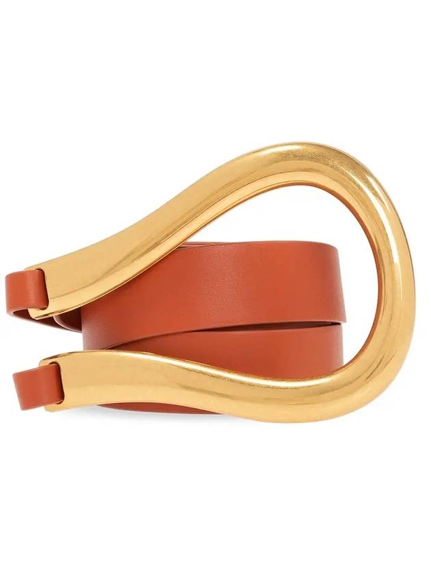 Bottega Veneta Women's Gold Horsebit Leather Belt Orange