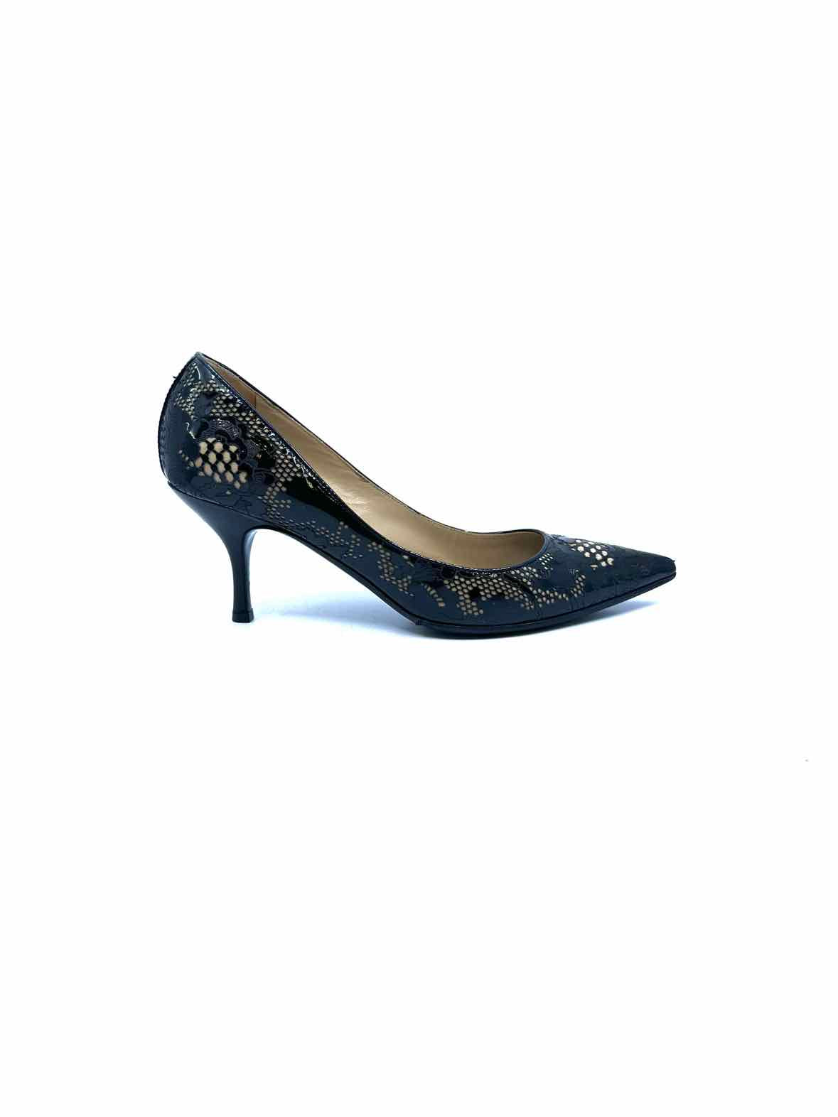 VALENTINO Size 9 Black, beige Patent Leather Floral Pumps