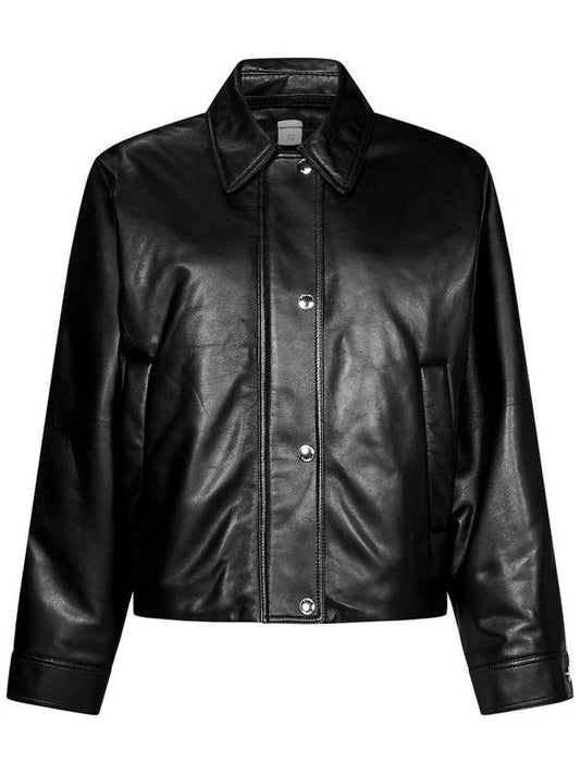 Burberry Women's Embroidered EKD Leather Jacket Black