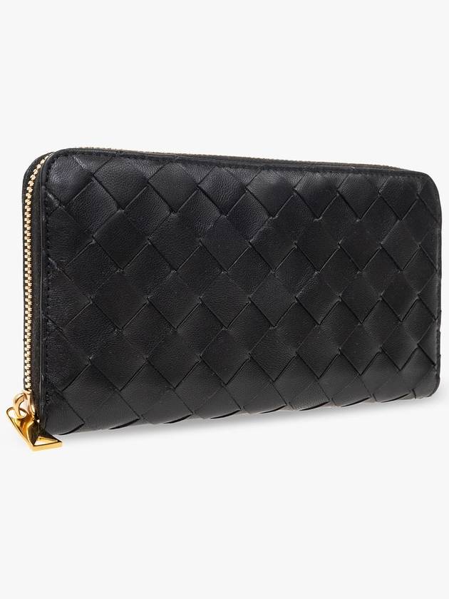 Bottega Veneta Intrecciato Zipper Around Long Wallet Black