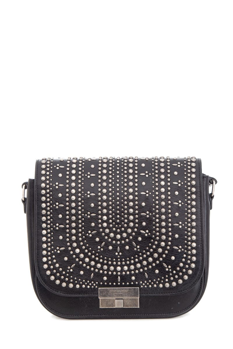 Saint Laurent Amalia  Black & Silver Studded Shiny Calfskin Handbag