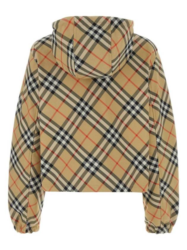 Burberry Crop Reversible Check Hooded Jacket Sand