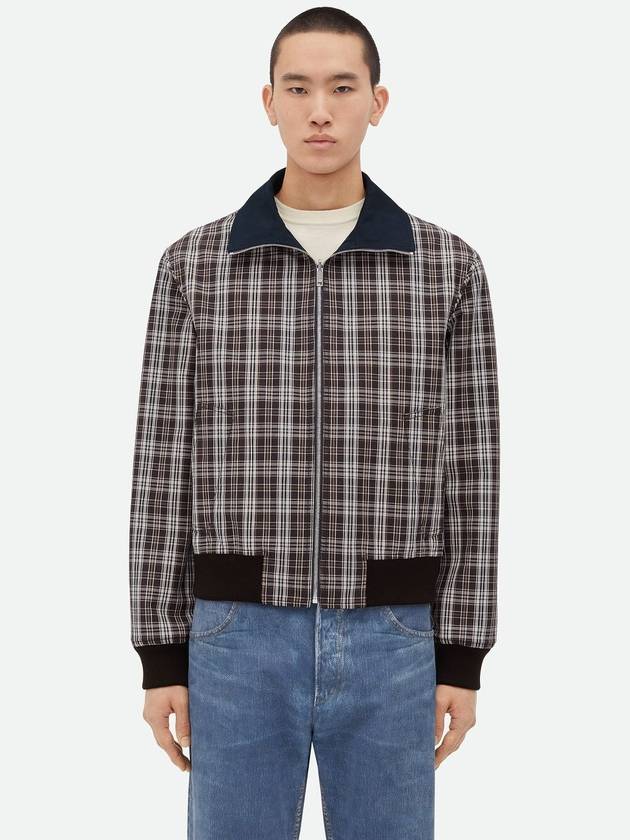Bottega Veneta Checked Reversible Cotton Jacket Brown Navy