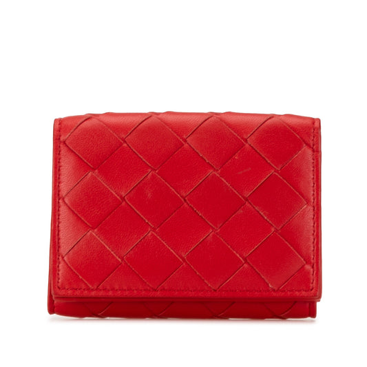 Red Bottega Veneta Intrecciato Trifold Wallet