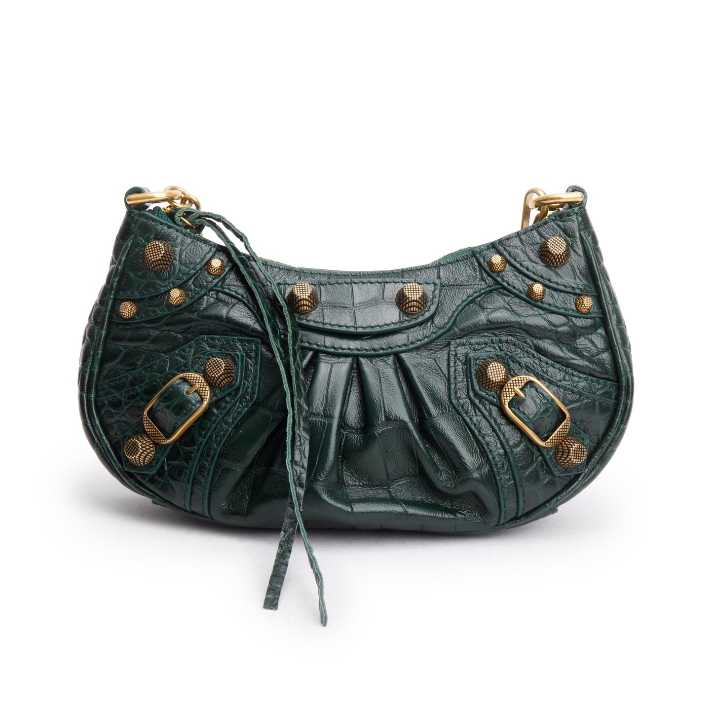 Balenciaga Green Crocodile Embossed Leather Mini Le Cagole Crossbody with Chain