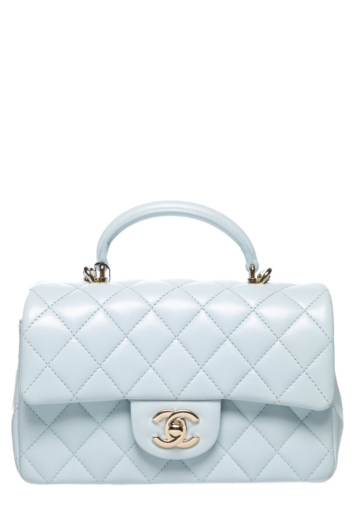 Chanel Blue Lambskin Quilted Top Handle Rectangular Flap Handbag
