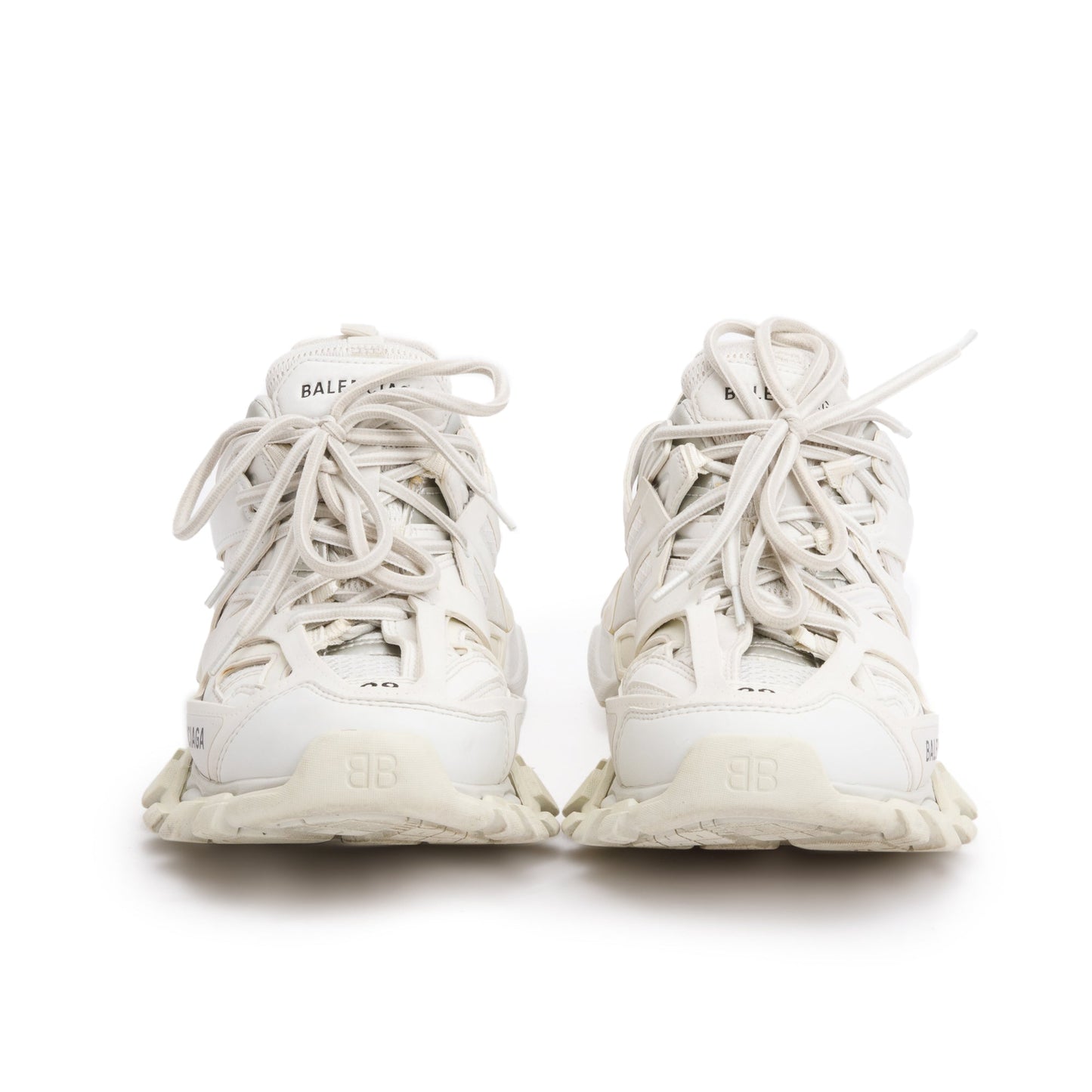 Balenciaga White Leather Fabric Mesh Track Sneakers, Size 38