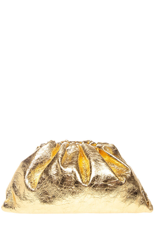 Bottega Veneta Metallic Gold Crinkled "The Pouch" Oversized Clutch