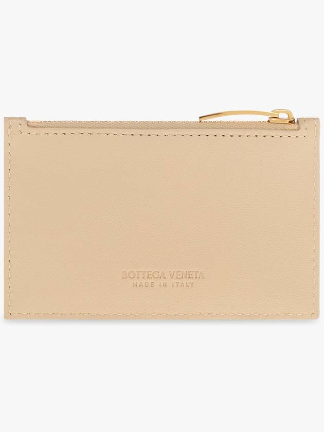 Bottega Veneta Intrecciato Zipper Card Wallet Beige