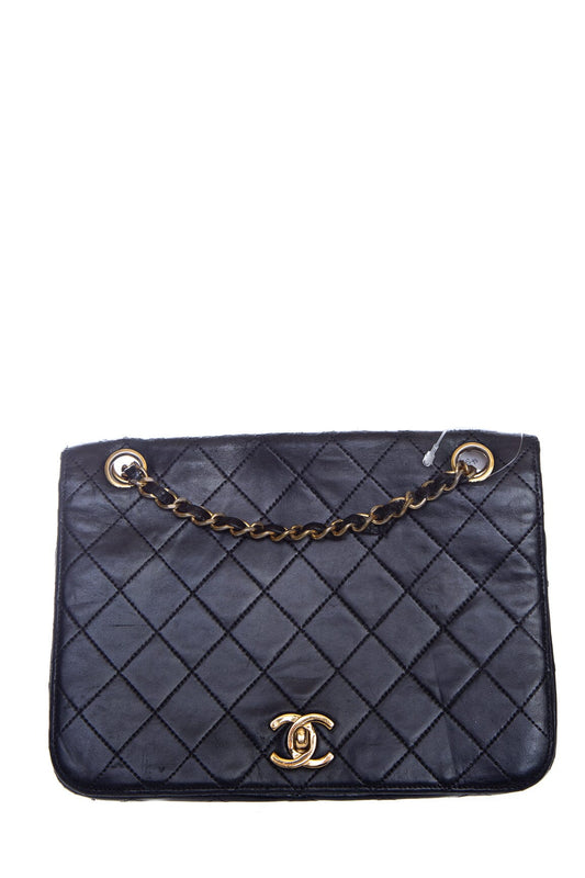 Chanel Vintage Black Lambskin Quilted Flap Handbag