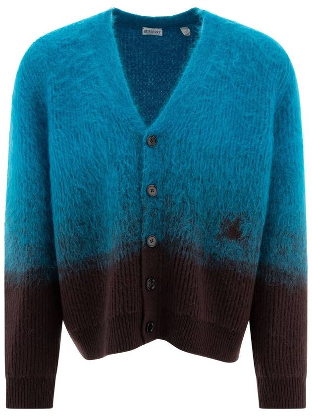 Burberry V-Neck Knit Wool Mohair Blend Cardigan Brown Blue