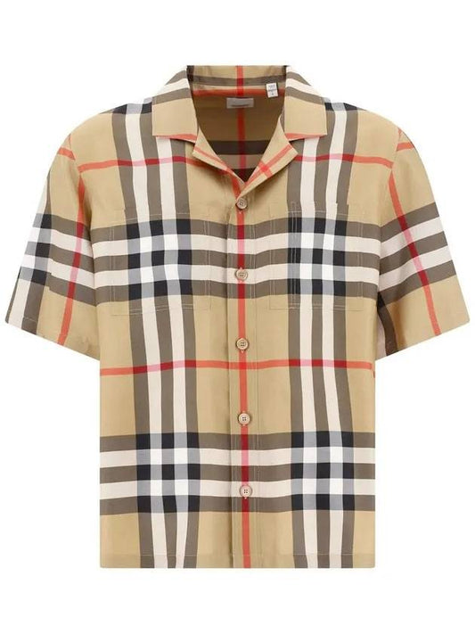Burberry Vintage Check Silk Short Sleeve Shirt Archive Beige