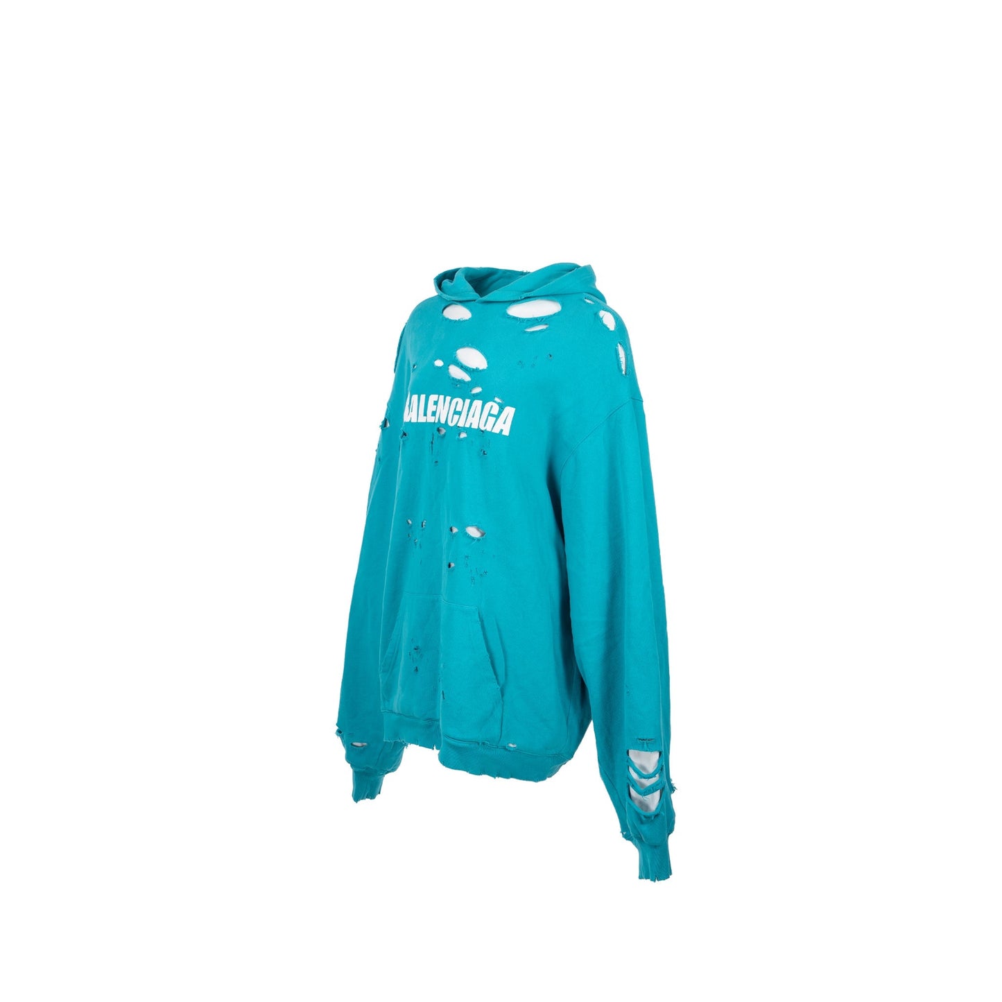 Balenciaga size XS ripped oversized logo hoodie blue