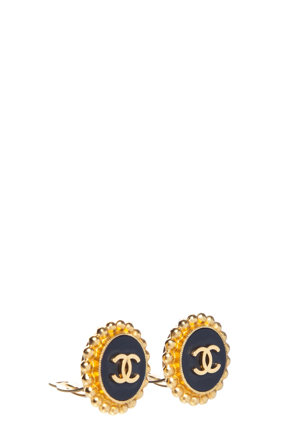 Chanel 2004 Spring Gold and Black Enamel Round Earrings