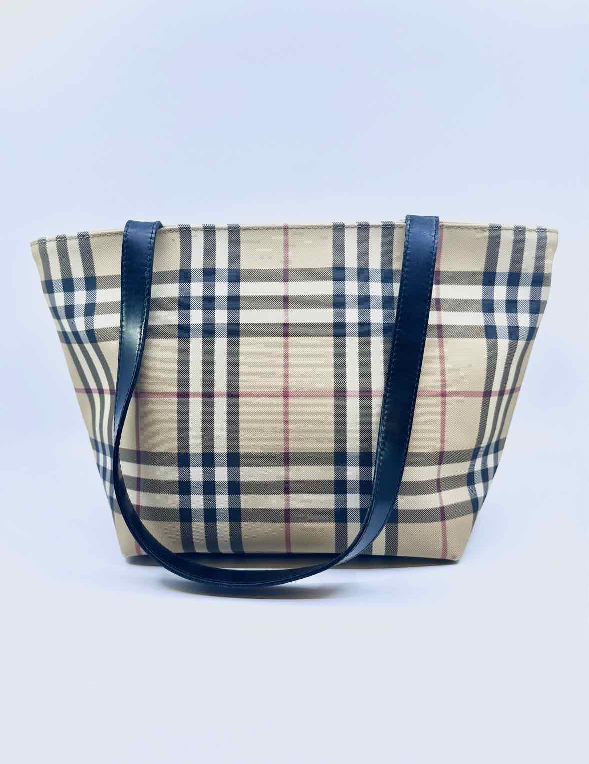BURBERRY Beige, Black Coated canvas Plaid Handbag