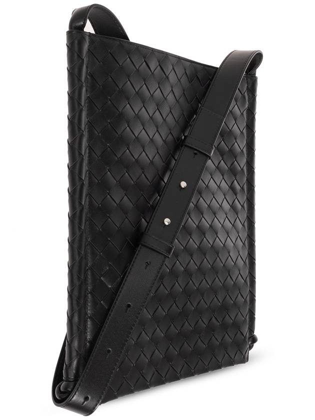 Bottega Veneta Intrecciato Flat Loop Large Leather Cross Bag Black