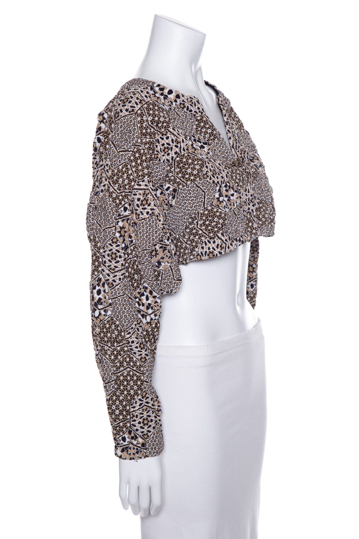 Chanel Black and Gold Cotton Print Cropped Jacket SZ 40