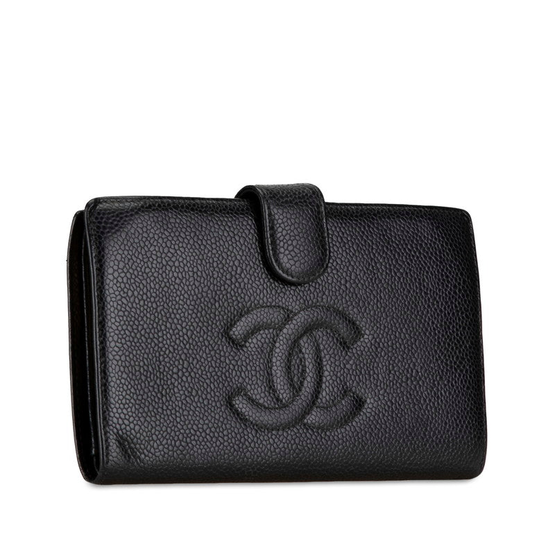 Chanel Caviar Skin Coco Mark Long Wallet