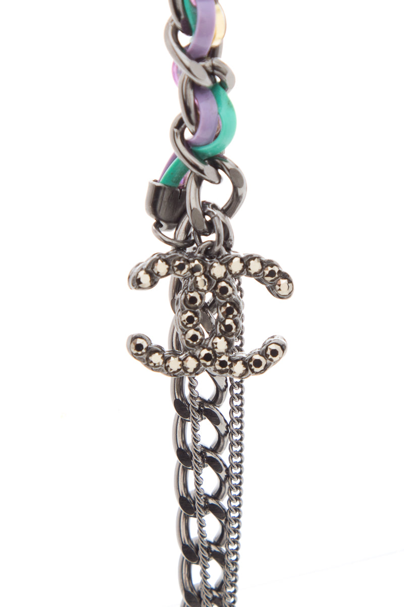 Chanel Purple & Teal Long Chain Necklace