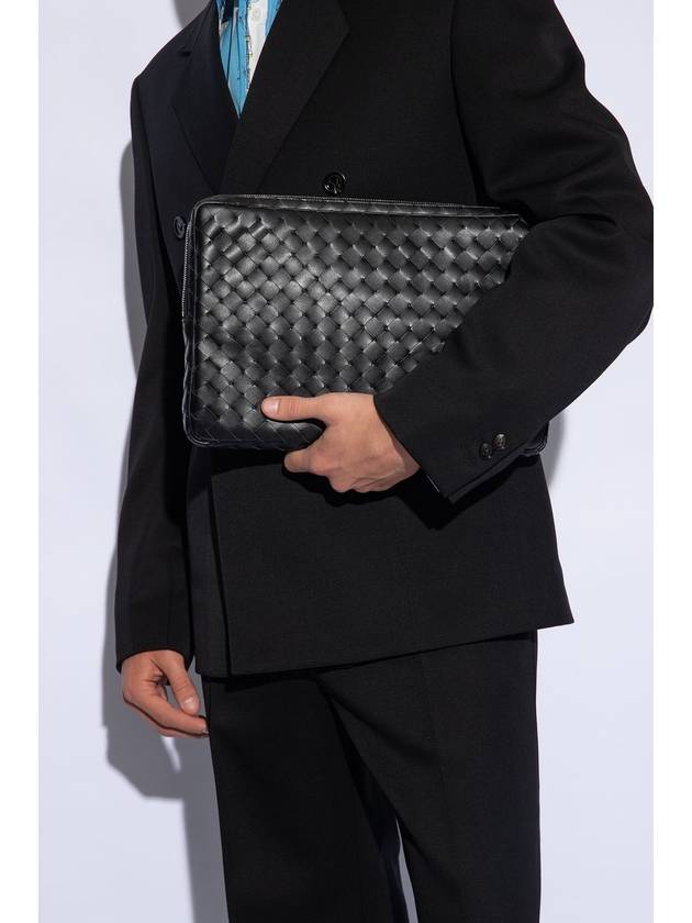 Bottega Veneta Intrecciato Zipper Leather Laptop Sleeve Black