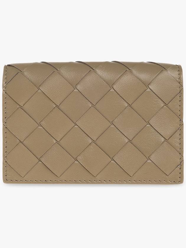 Bottega Veneta Intrecciato Flap Business Card Wallet Taupe