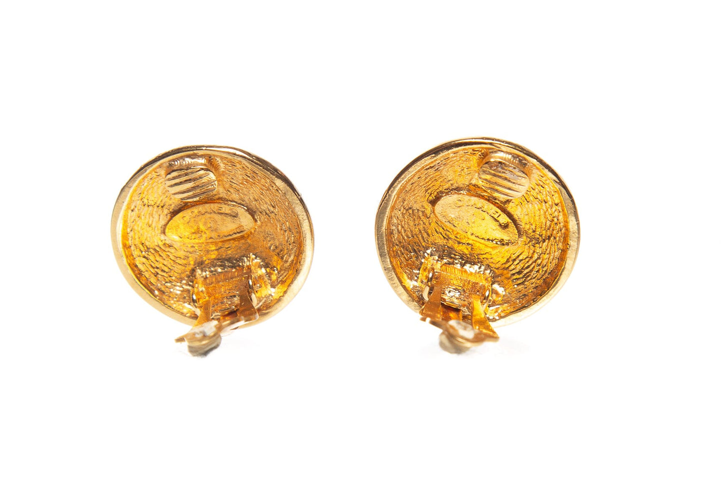 Chanel Vintage Gold Quilted CC Clip-On Earrings