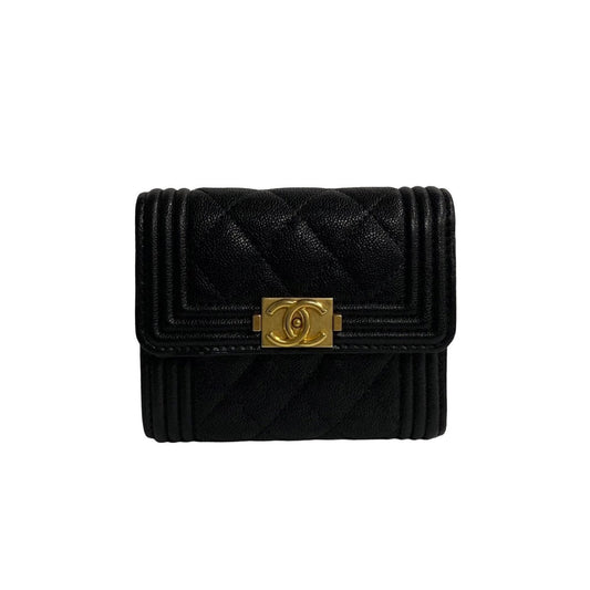 Chanel Caviar Le Boy Trifold Wallet  Leather Short Wallet