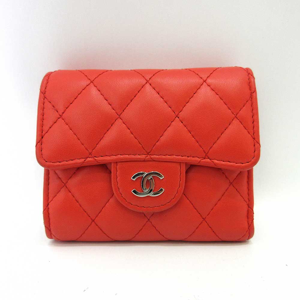 Chanel Small Wallet Orange Red Lambskin