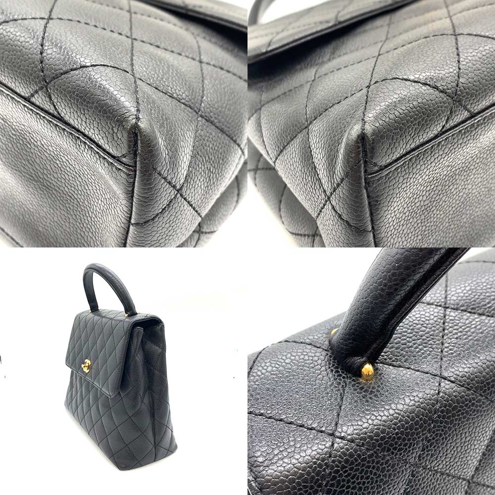 Chanel Caviar Skin Kelly Handbag Black Gold Hardware