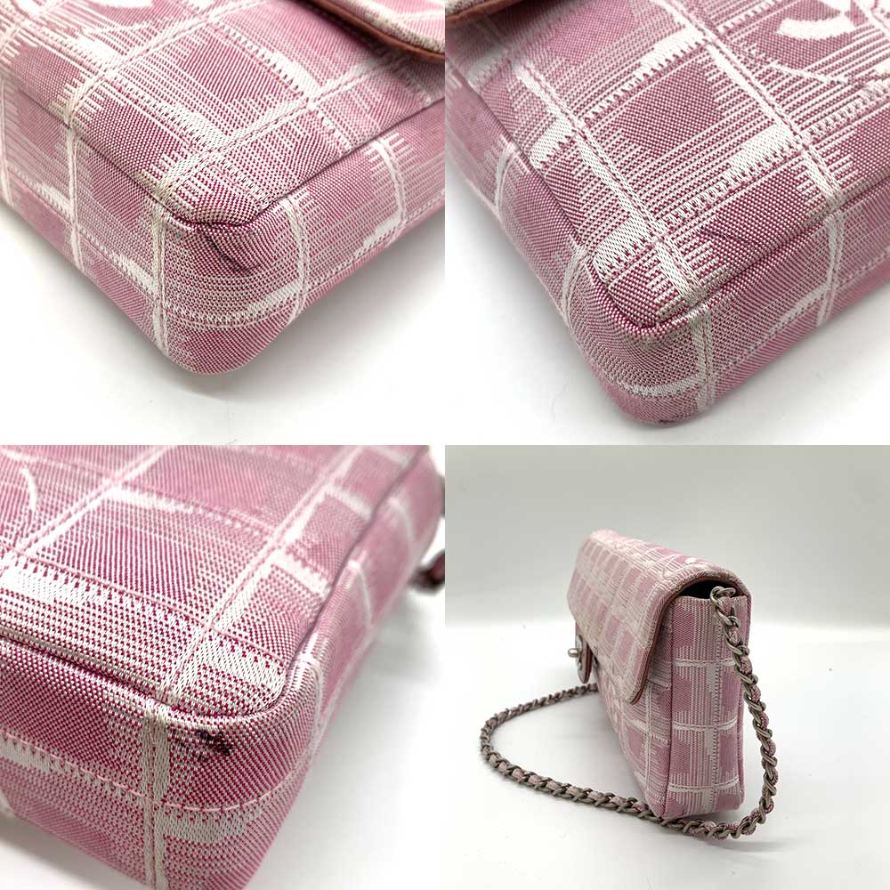 Chanel Nylon Jacquard Chain Shoulder Bag Pink