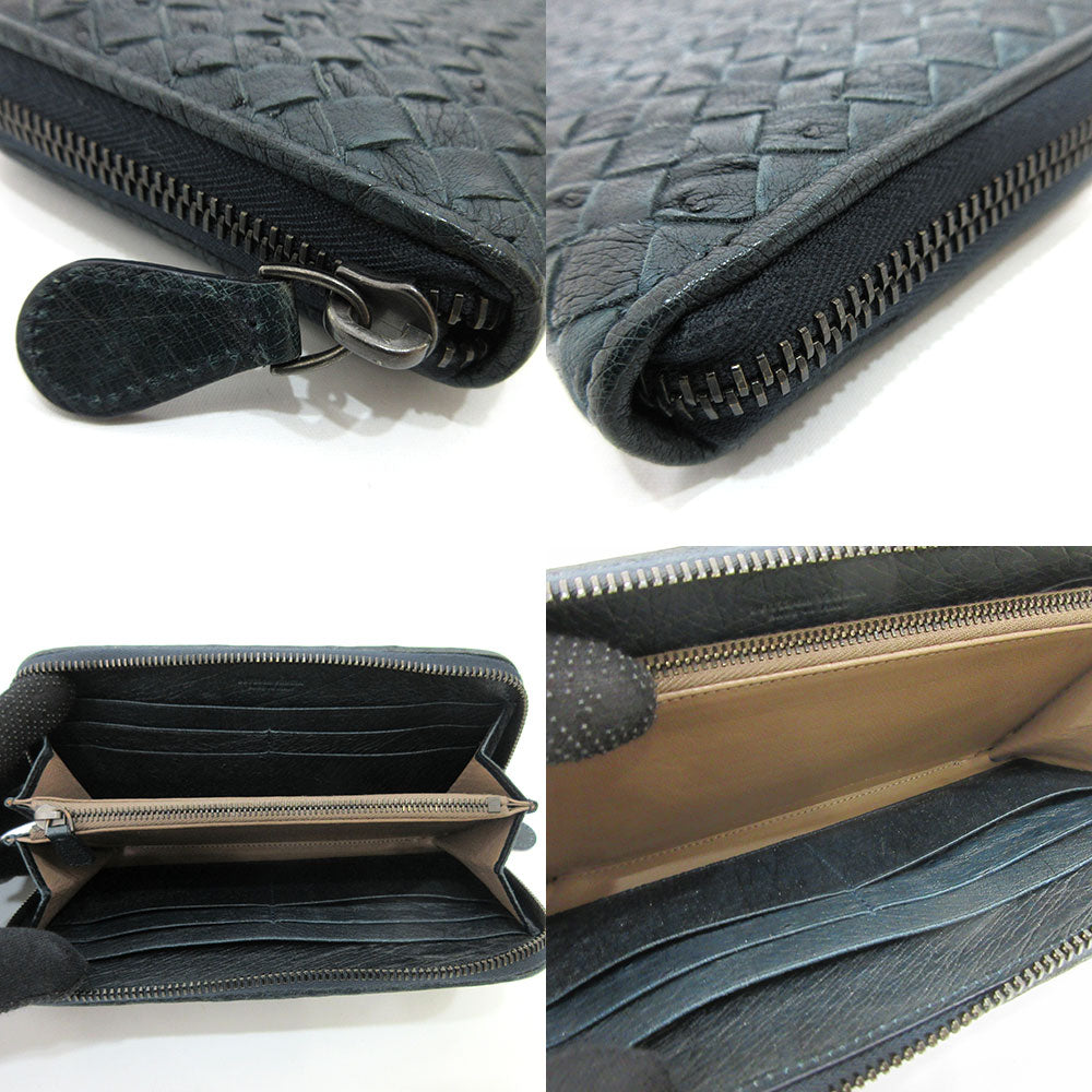 Bottega Veneta Ostrich Long Wallet Navy