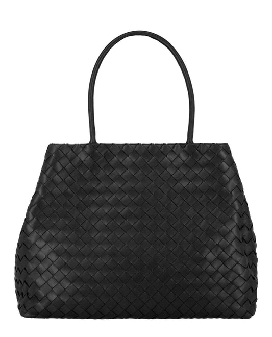 Bottega Veneta Womens Intrecciato Leather Tote ONE SIZE Black Silver