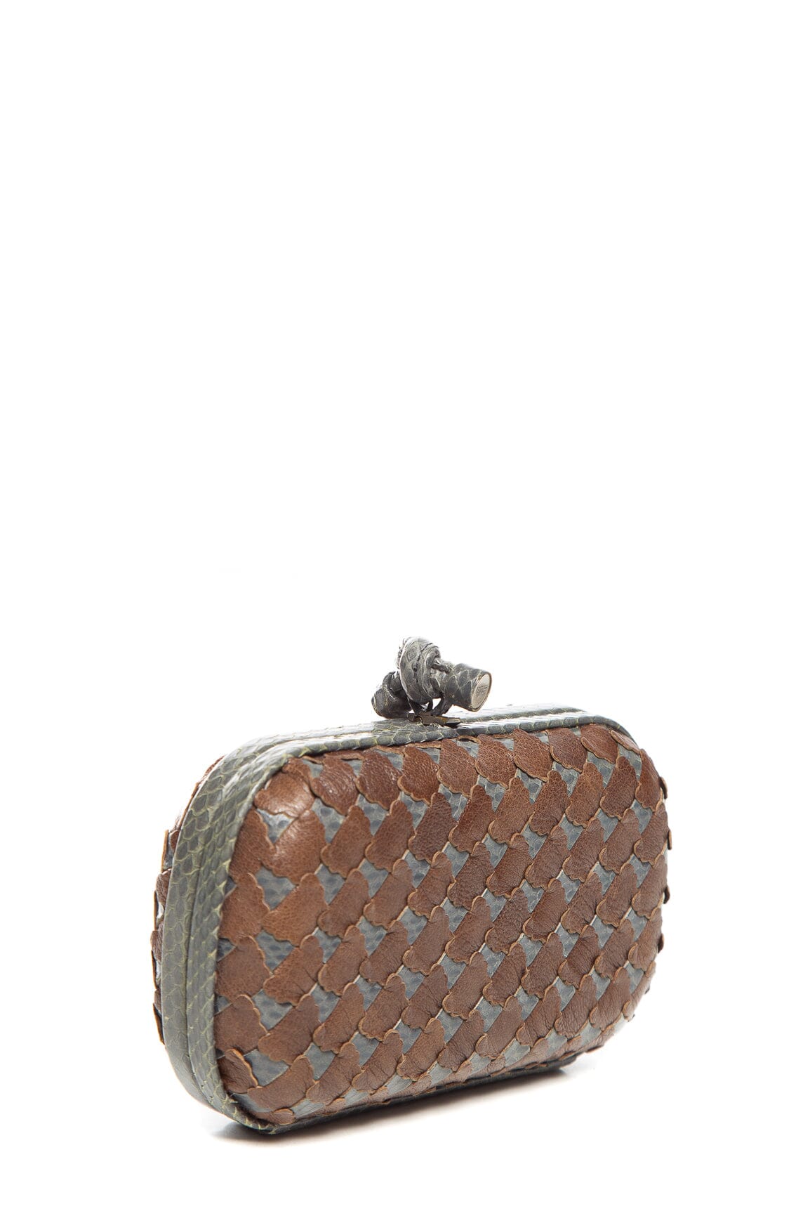 Bottega Veneta Brown and Blue Python Skin Knot Clutch