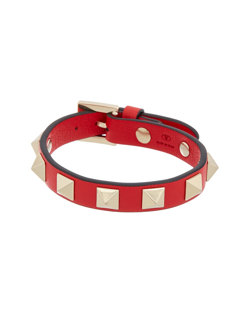 Valentino Rockstud Leather Bracelet Red