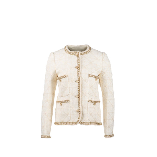 Chanel Size 34 Tweed Jacket White/Gold
