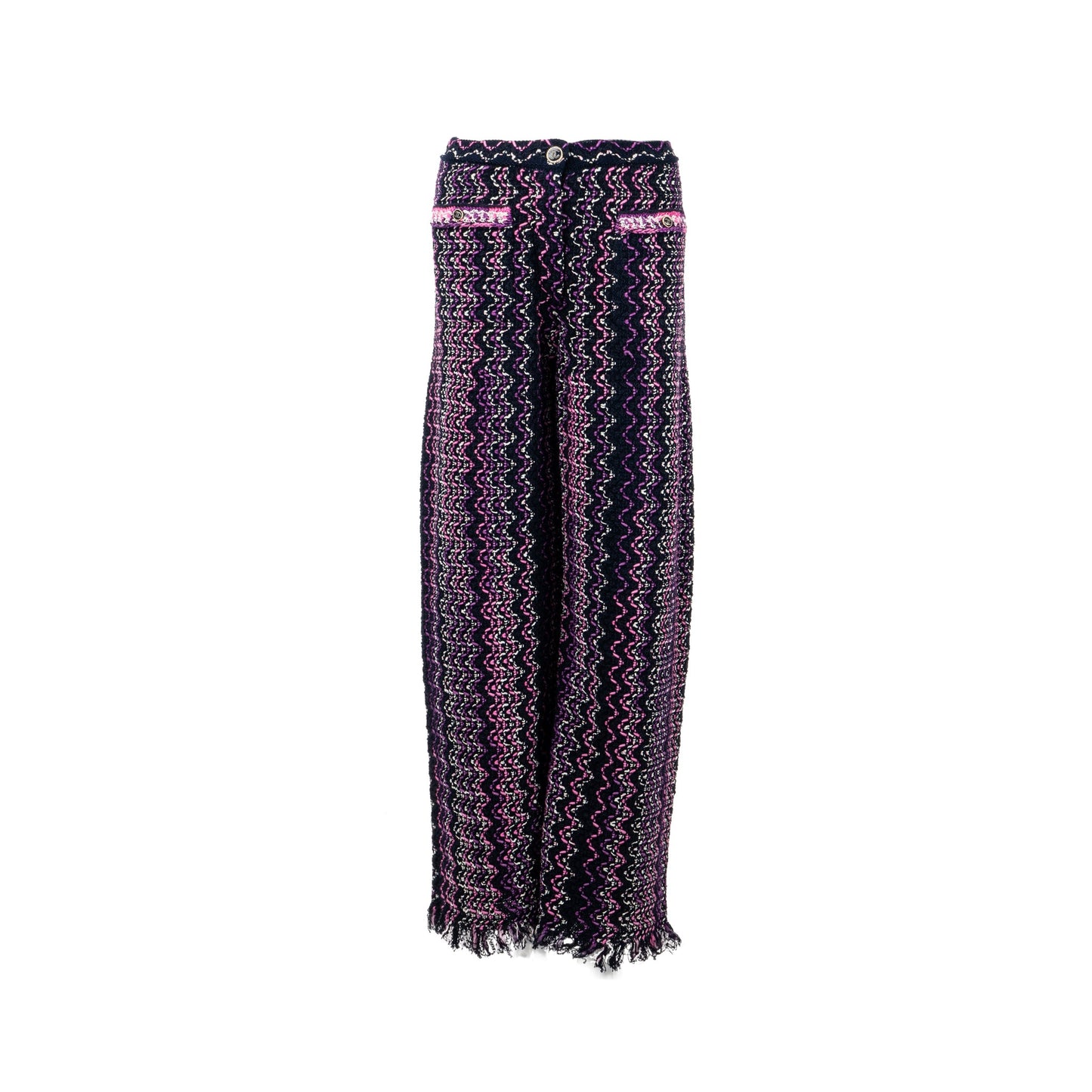 Chanel 21p Size 34 Pants Tweed Navy Blue/Purple/Pink