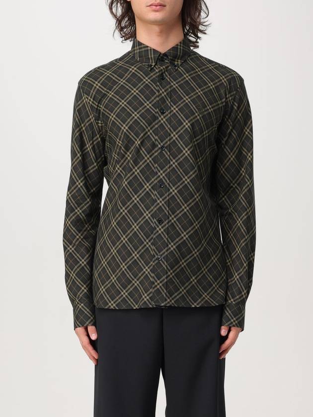 Burberry B Shield Embroidered Check Cotton Long Sleeve Shirt Shadow