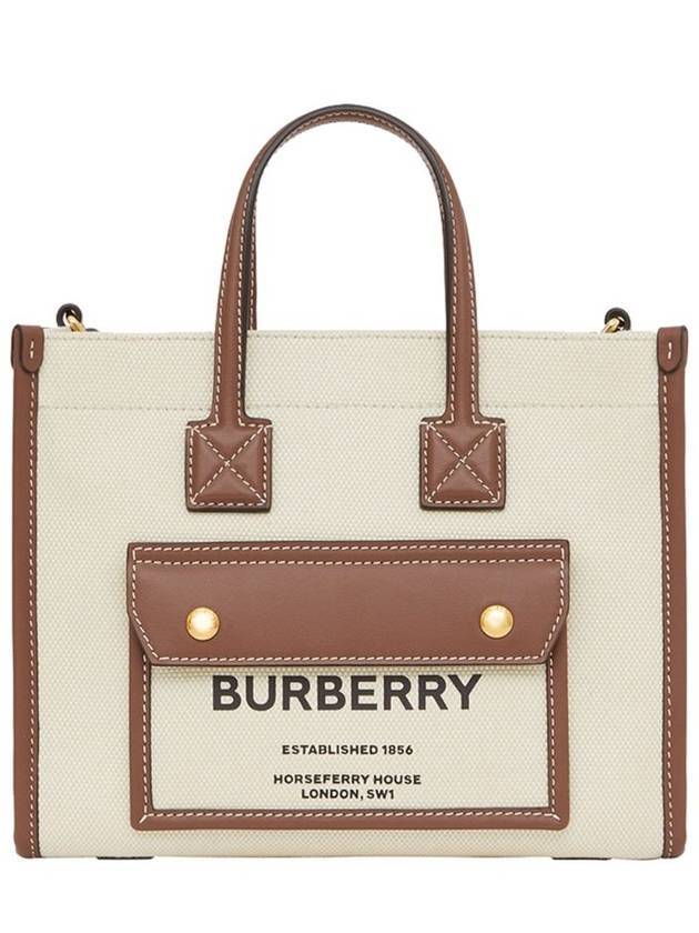 Burberry Mini Two-Tone Canvas and Leather Freya Tote Bag Natural Tan