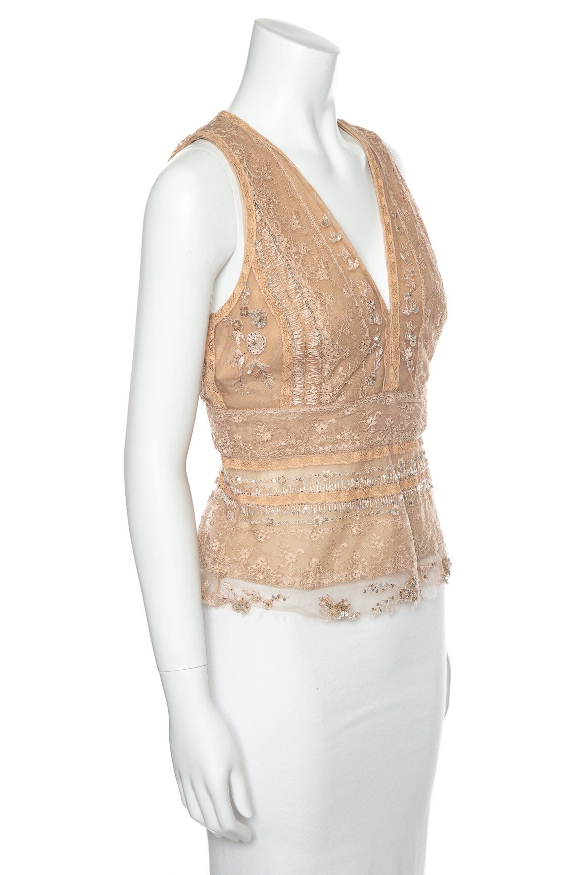 Valentino Nude Lace and Sequin Crop Top SZ 10