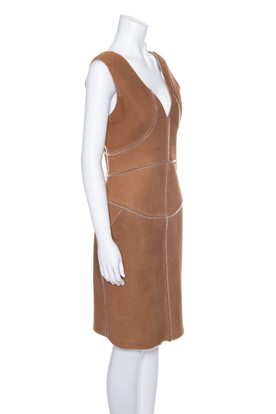 Chanel Brown Shearling Sleeveless Dress SZ 40