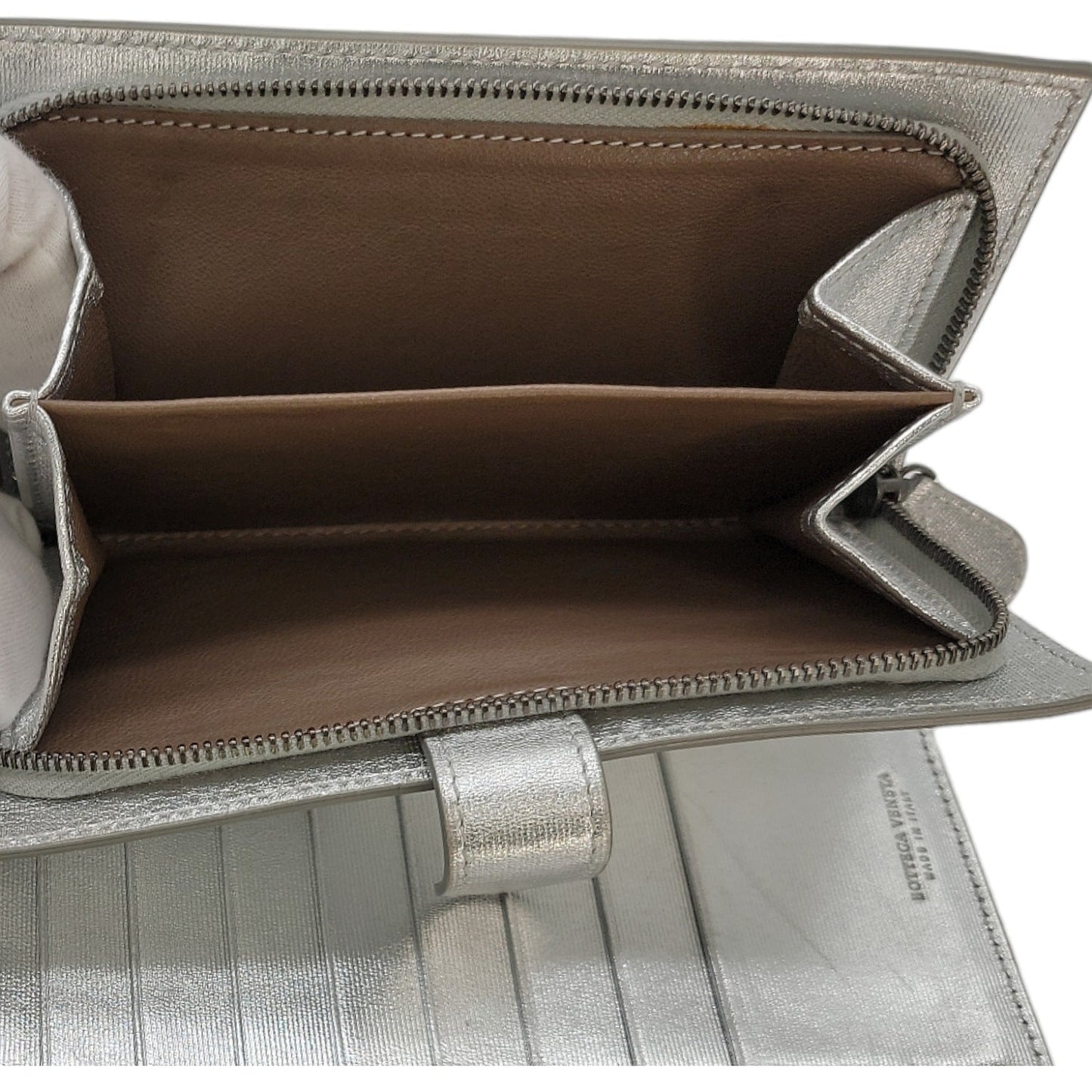 Bottega Veneta Intrecciato Continental Wallet Metallic Silver